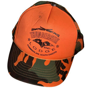 90s camo duck Hunter South Dakota trucker hat orange